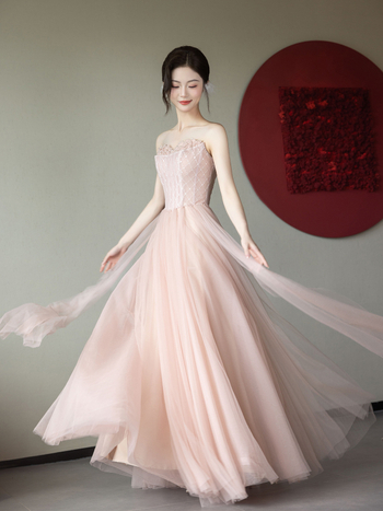 Rochie de mireasă fără bretele, talie înaltă, fustă lungă, material amestec poliester (30–50% poliester) pentru logodnă și nuntă