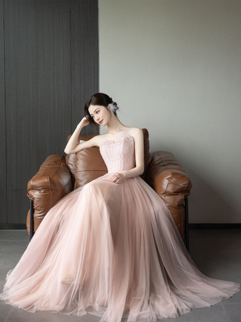 Rochie de mireasă fără bretele, talie înaltă, fustă lungă, material amestec poliester (30–50% poliester) pentru logodnă și nuntă