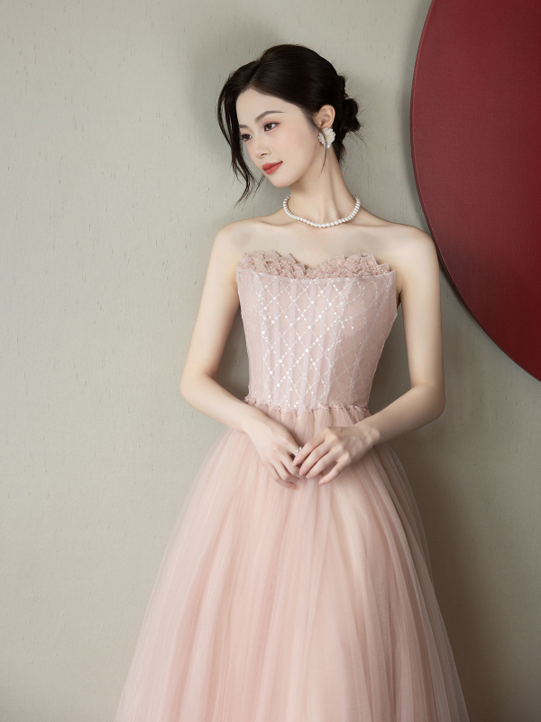 Rochie de mireasă fără bretele, talie înaltă, fustă lungă, material amestec poliester (30–50% poliester) pentru logodnă și nuntă