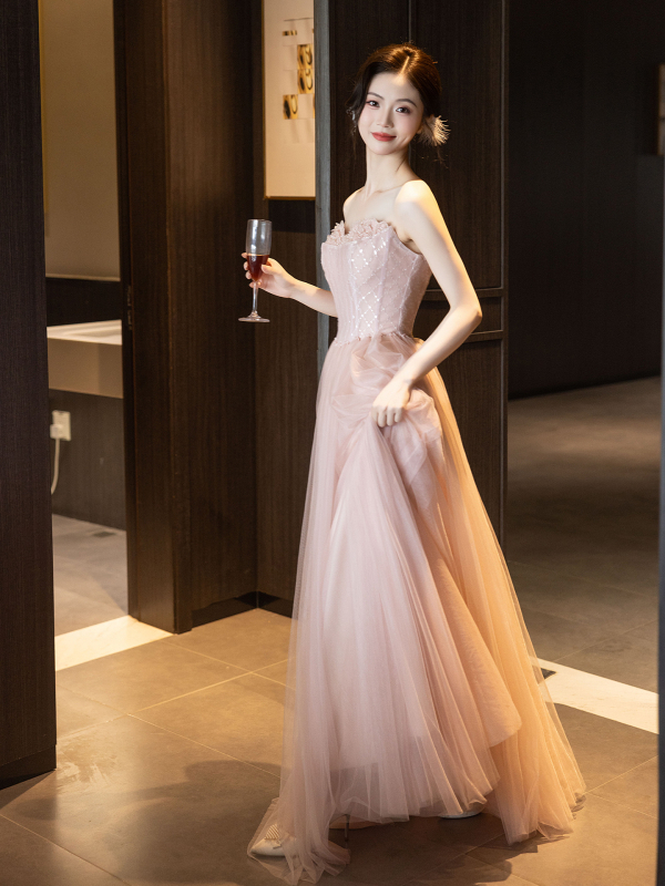 Rochie de mireasă fără bretele, talie înaltă, fustă lungă, material amestec poliester (30–50% poliester) pentru logodnă și nuntă