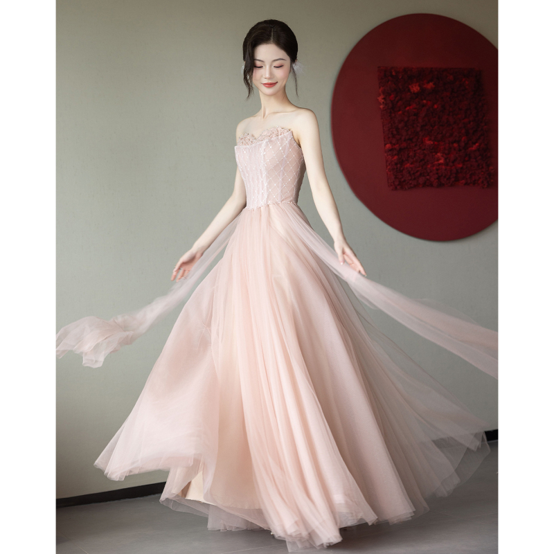 Rochie de mireasă fără bretele, talie înaltă, fustă lungă, material amestec poliester (30–50% poliester) pentru logodnă și nuntă