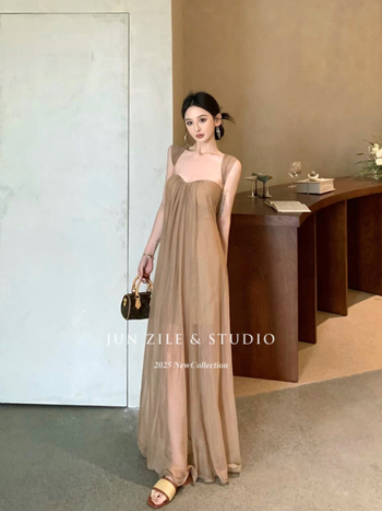 Rochie lungă fără bretele pentru vacanță, cu suprapunere din plasă și siluetă tub-top, 90–95% poliester