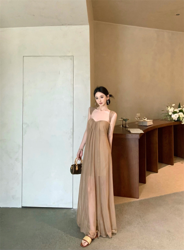 Rochie lungă fără bretele pentru vacanță, cu suprapunere din plasă și siluetă tub-top, 90–95% poliester