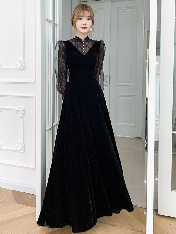 Haljina od mrežaste tkanine, A-linijski kroj, visokim strukom, 3/4 rukavi, midi duljine