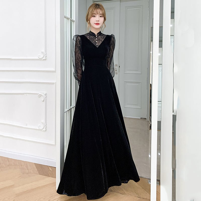 Haljina od mrežaste tkanine, A-linijski kroj, visokim strukom, 3/4 rukavi, midi duljine