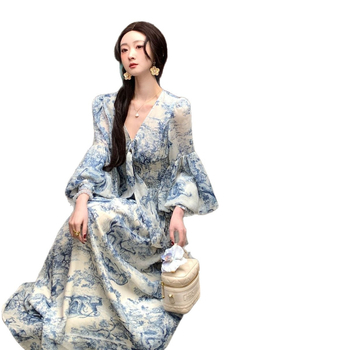 Chiffon dvodijelni set haljine s dugim rukavima, V-izrez, rukavi u stilu princeze, dugački kroj, jednobojni uzorak, detalji kolaza