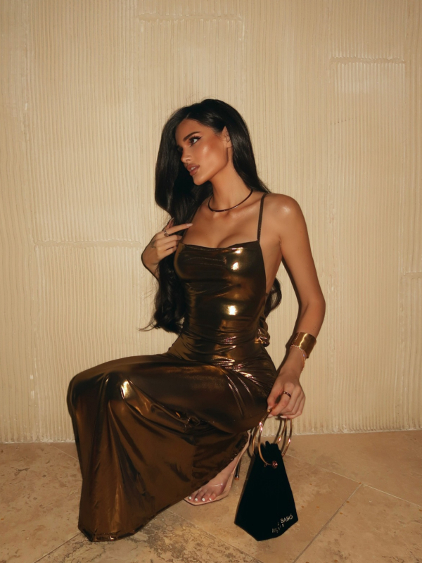 Haljina s remenčićima - duga, uski kroj, bez rukava, ovratnik Swing; poliester elastan materijal, zatvaranje šnimom