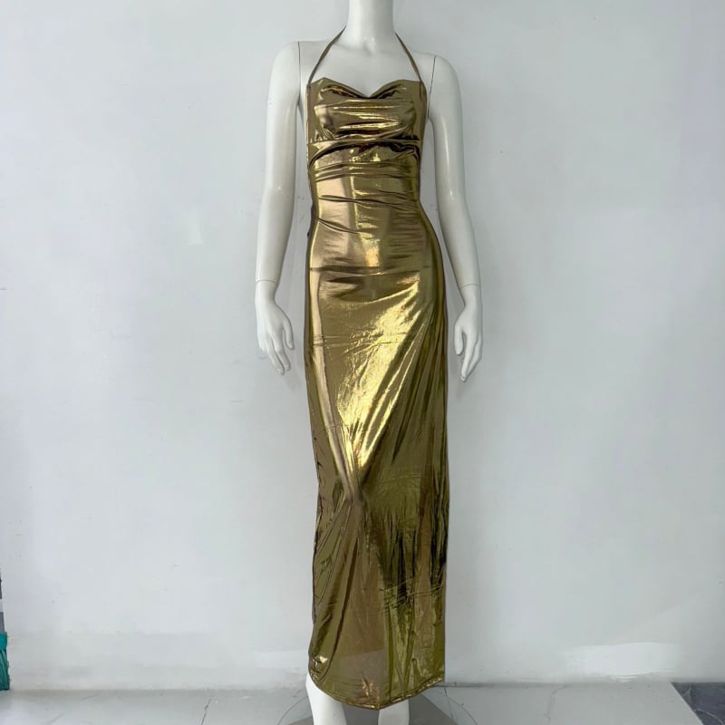 Haljina s remenčićima - duga, uski kroj, bez rukava, ovratnik Swing; poliester elastan materijal, zatvaranje šnimom