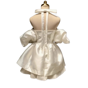 Satenska haljina A-linije s tube-top siluetom, kratkim rukavima, 3D paneliranjem