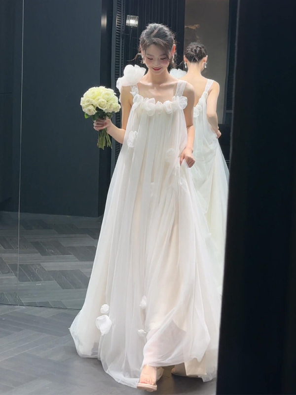 Francusko-stil vjenčana haljina bez naramenica – Mori utjecaj, duga suknja, visoki struk, poliester tkanina (90–95% poliester)