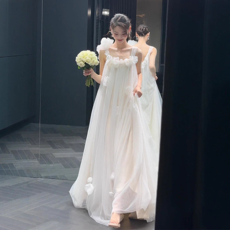 Francusko-stil vjenčana haljina bez naramenica – Mori utjecaj, duga suknja, visoki struk, poliester tkanina (90–95% poliester)