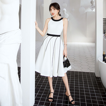 Haljina bez leđa, A-linija, midi duljine, okrugli izrez, jednobojna, poliester-spandeks