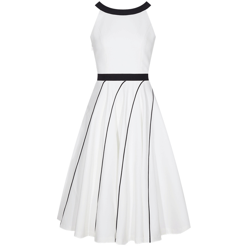 Haljina bez leđa, A-linija, midi duljine, okrugli izrez, jednobojna, poliester-spandeks