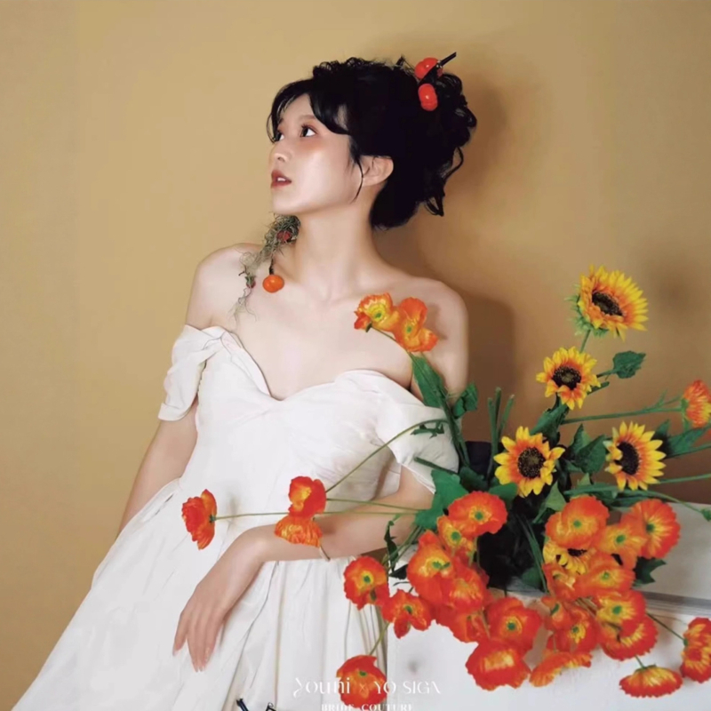 Rochie de logodnă din poliester – croială A-line, pe un umăr, mâneci 3/4, lungă, talie înaltă, primăvara 2026