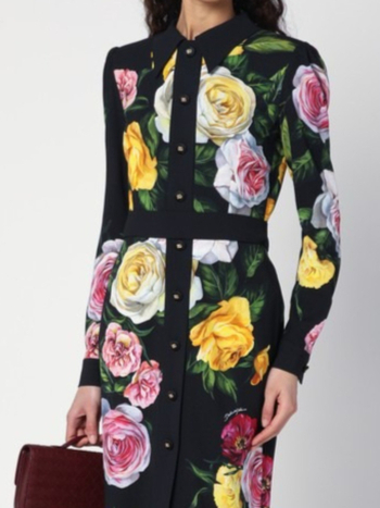 Rochie cu design patchwork, talie înaltă, croială A, mâneci lungi, fermoar