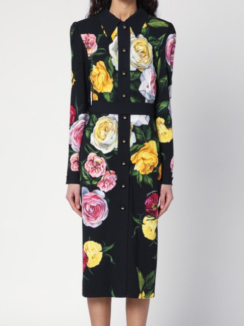 Rochie cu design patchwork, talie înaltă, croială A, mâneci lungi, fermoar