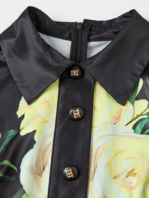 Rochie cu design patchwork, talie înaltă, croială A, mâneci lungi, fermoar