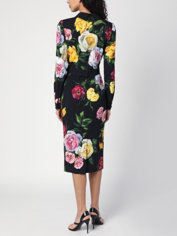 Rochie cu design patchwork, talie înaltă, croială A, mâneci lungi, fermoar