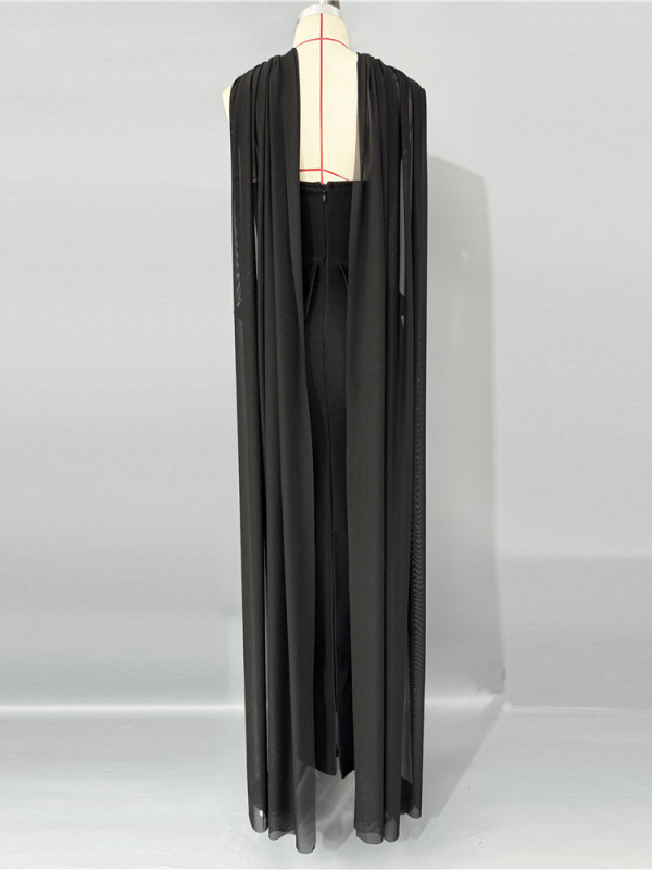 Haljina u bandage stilu s kristalima, bez rukava, midi dužine, visokem struku, pleteni poliester-elastan, stil zvijezde, večernja haljina