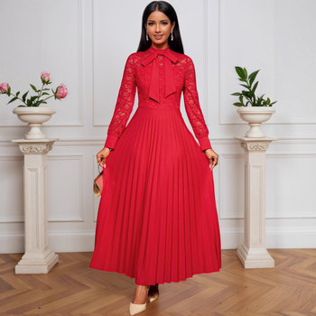 Elegáns hosszú ujjú estélyi ruha, A-vonalú szabás, magas derekú, pliszírozott hosszú szoknya