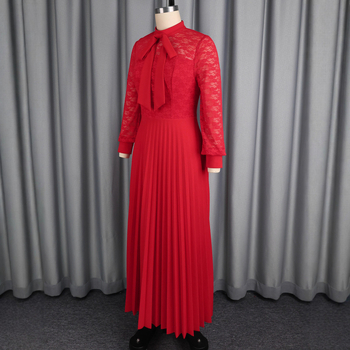 Elegáns hosszú ujjú estélyi ruha, A-vonalú szabás, magas derekú, pliszírozott hosszú szoknya