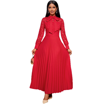 Elegáns hosszú ujjú estélyi ruha, A-vonalú szabás, magas derekú, pliszírozott hosszú szoknya