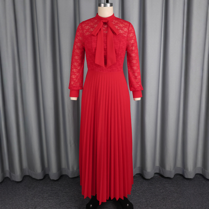 Elegáns hosszú ujjú estélyi ruha, A-vonalú szabás, magas derekú, pliszírozott hosszú szoknya