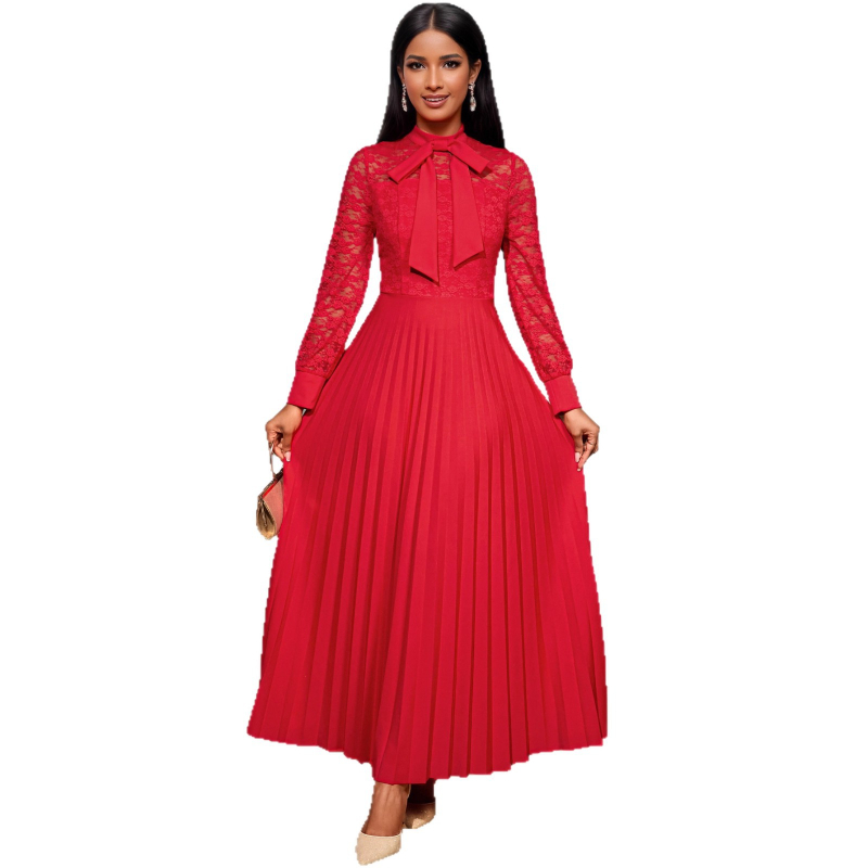 Elegáns hosszú ujjú estélyi ruha, A-vonalú szabás, magas derekú, pliszírozott hosszú szoknya