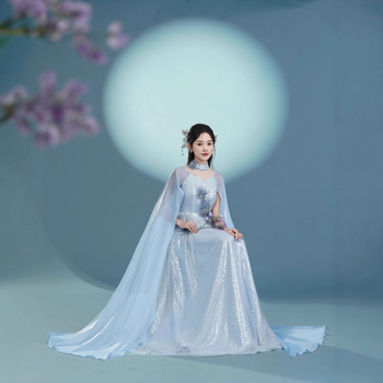 Rochie de seară din poliester, vara 2025, guler înalt, mâneci lungi, croială în formă A