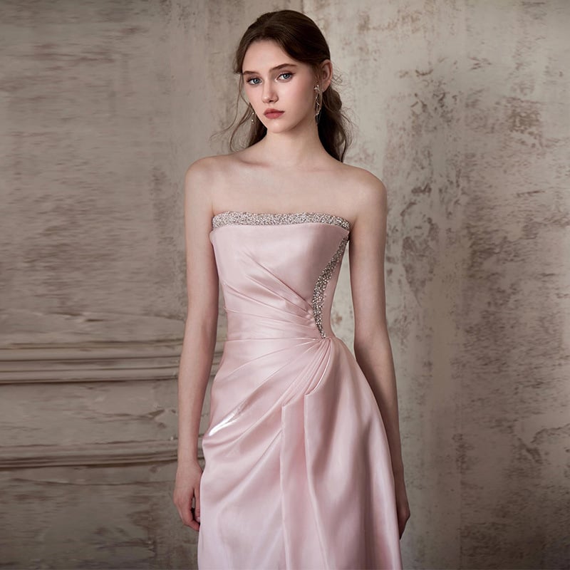 Rochie de seară fără bretele, lungă, talie înaltă, potrivită pentru ceremonia de majorat