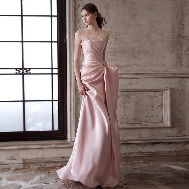 Rochie de seară fără bretele, lungă, talie înaltă, potrivită pentru ceremonia de majorat