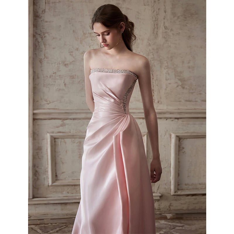 Rochie de seară fără bretele, lungă, talie înaltă, potrivită pentru ceremonia de majorat