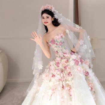 Vjenčana haljina s A-linijom siluete, tube-top, bez rukava, duga suknja, jesen 2025