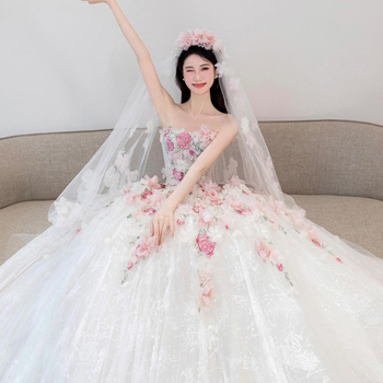 Vjenčana haljina s A-linijom siluete, tube-top, bez rukava, duga suknja, jesen 2025