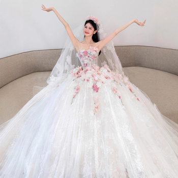 Vjenčana haljina s A-linijom siluete, tube-top, bez rukava, duga suknja, jesen 2025