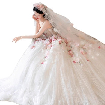 Vjenčana haljina s A-linijom siluete, tube-top, bez rukava, duga suknja, jesen 2025