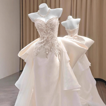 Vjenčana haljina bez naramenica, A-linija, duga suknja, satenski poliester smjesa 70–80% poliester