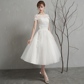 Esküvői ruha midi hossz, magas derék, fél ujjú, tüll szoknya, poliészter háló