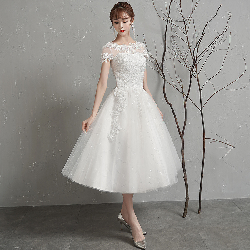 Esküvői ruha midi hossz, magas derék, fél ujjú, tüll szoknya, poliészter háló