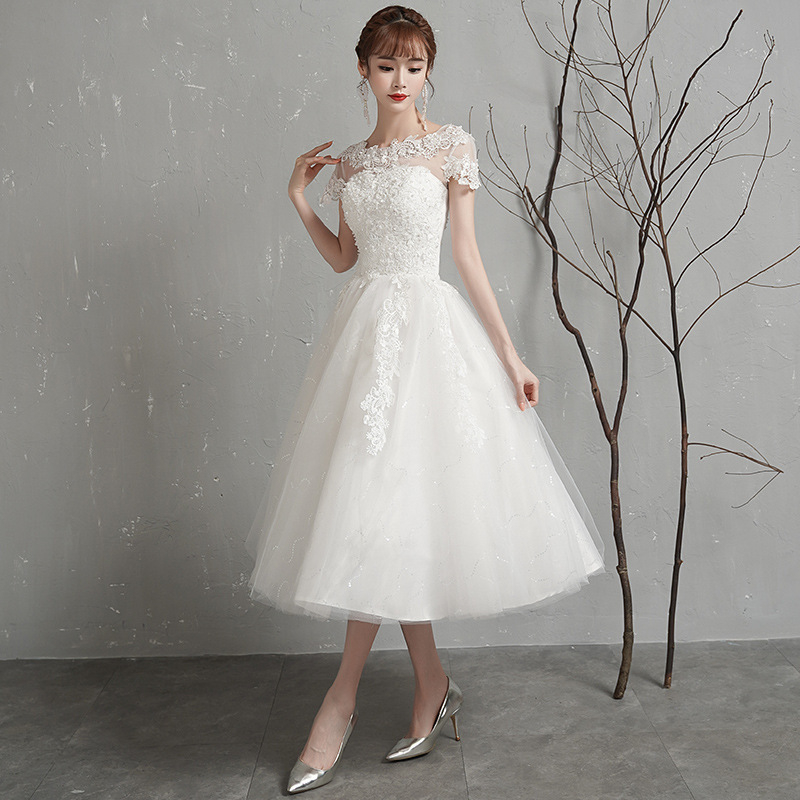 Esküvői ruha midi hossz, magas derék, fél ujjú, tüll szoknya, poliészter háló