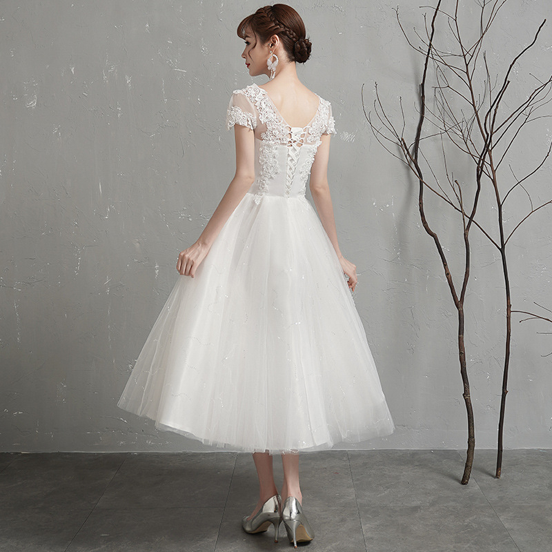 Esküvői ruha midi hossz, magas derék, fél ujjú, tüll szoknya, poliészter háló