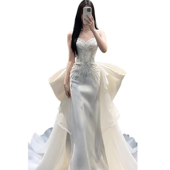 Vjenčana haljina, A-linija, bez naramenica, riblja rep, Chenille tkanina, 70–80% spandex