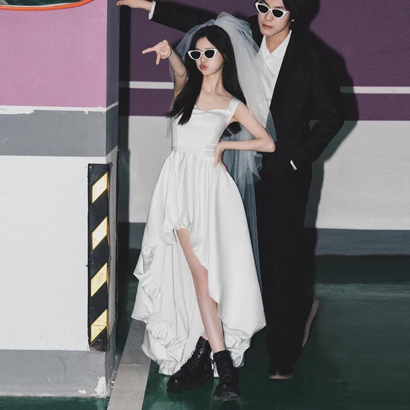 Vjenčana haljina na tanke naramenice, bez rukava, A-linija, duga, poliester