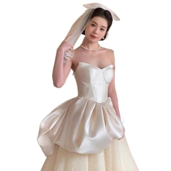 Menyasszonyi ruha váll nélküli, csőtop-siluett, magas derék, hosszú szoknya, kis uszály; poliészter anyag; nyári 2025 kiadás