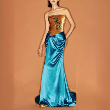 Vjenčana haljina A-linije, bez naramenica, bez rukava, duga, visoki struk, ljeto 2024