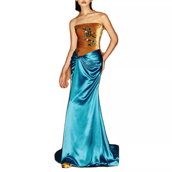 Vjenčana haljina A-linije, bez naramenica, bez rukava, duga, visoki struk, ljeto 2024