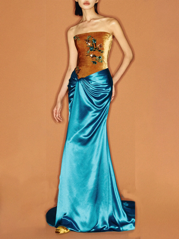 Vjenčana haljina A-linije, bez naramenica, bez rukava, duga, visoki struk, ljeto 2024