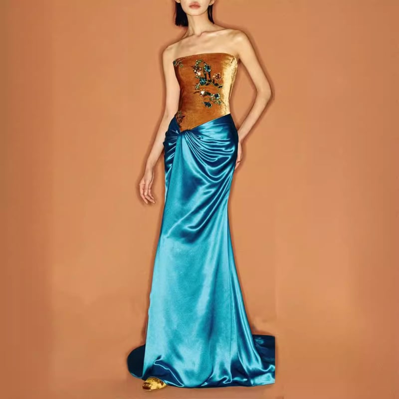 Vjenčana haljina A-linije, bez naramenica, bez rukava, duga, visoki struk, ljeto 2024