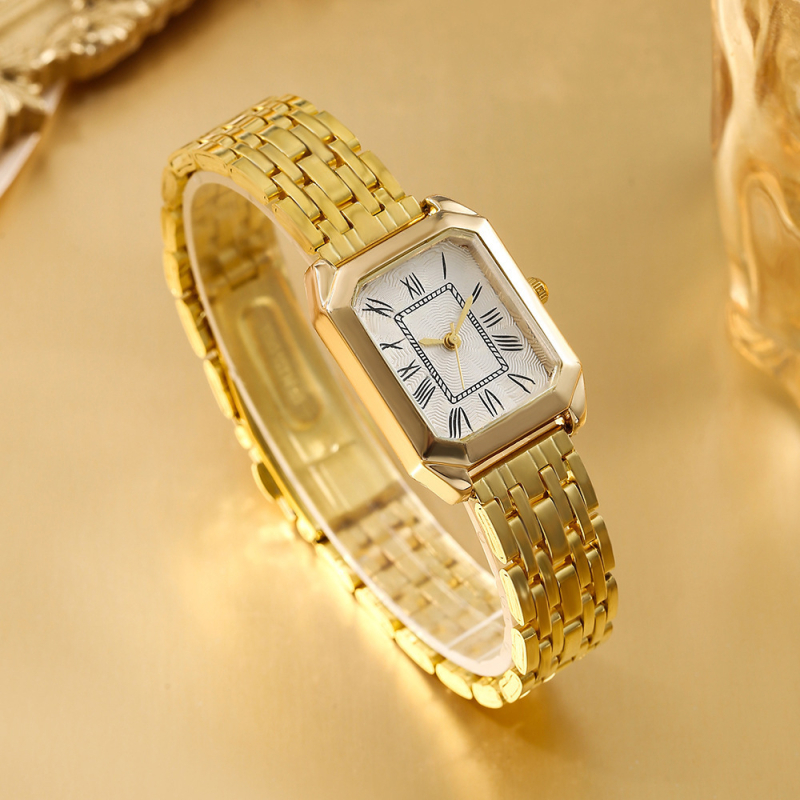 Ceas de damă cu brățară din oțel, cadran pătrat cu cifre romane, mișcare cuarț Ainovasch, carcasă din aliaj zinc, brățară din aliaj