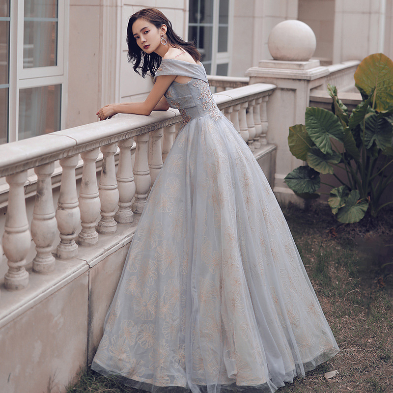 Midi večernja haljina s otvorenim ramenima, A-linijski kroj, poliester, bez rukava